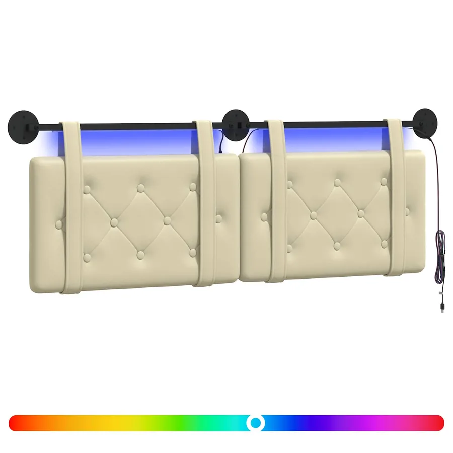Tête de lit suspendue Avec lumière LED Crème Simili cuir - 2