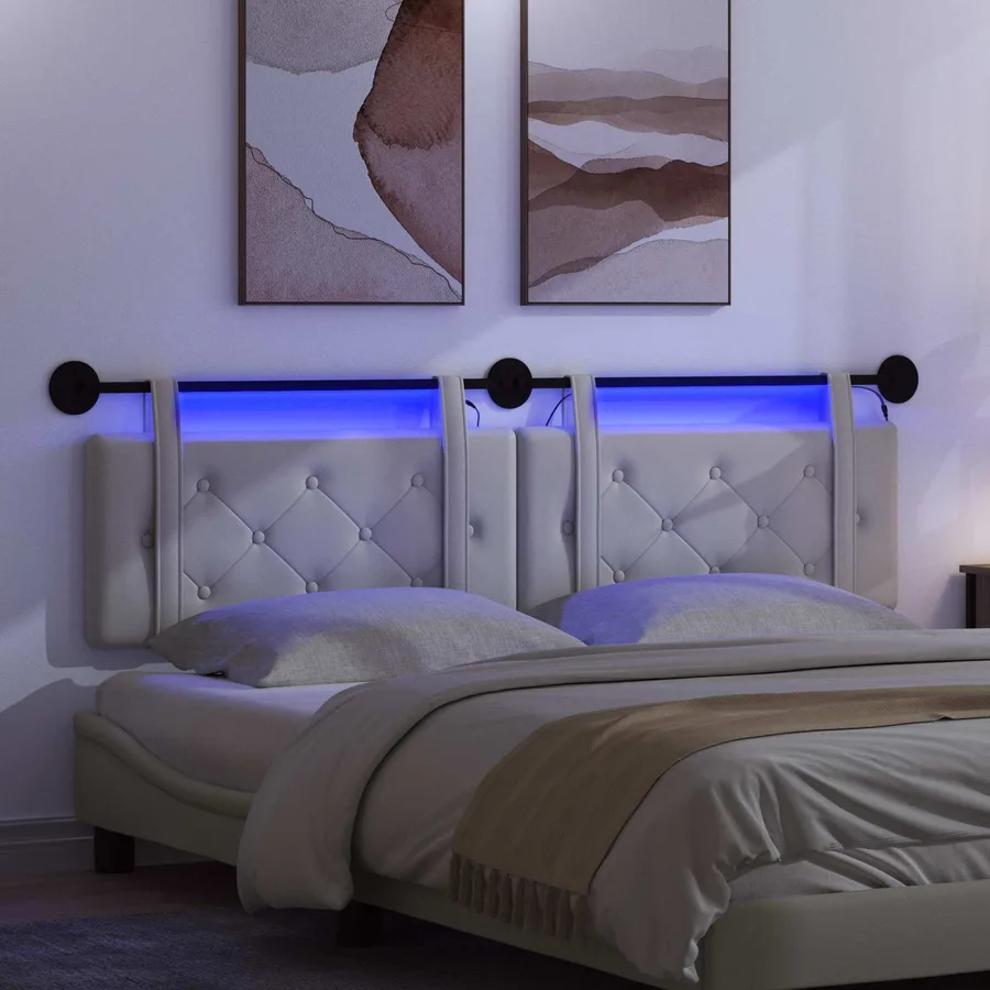 Tête de lit suspendue Avec lumière LED Blanc Simili cuir - 5