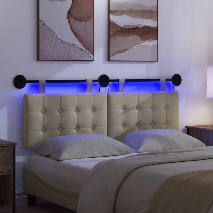 Tête de lit suspendue Avec lumière LED Crème Simili cuir - 5