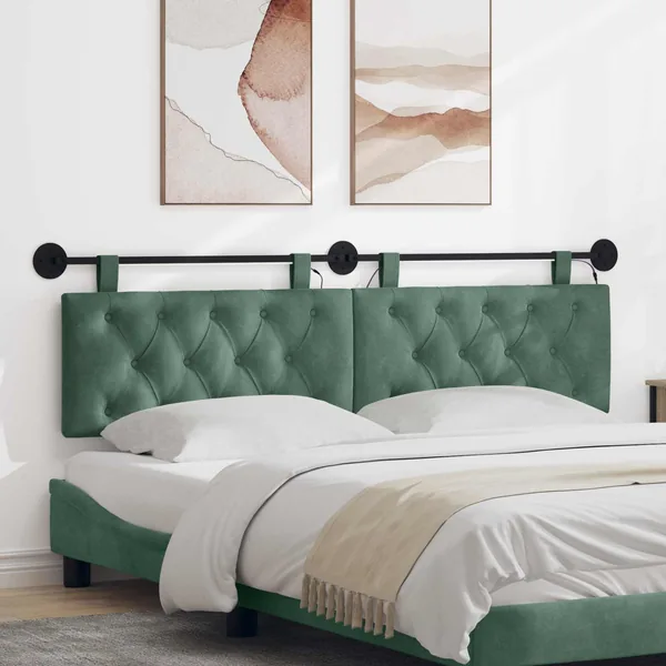 Tête de lit suspendue Avec lumière LED Vert Mer Velours