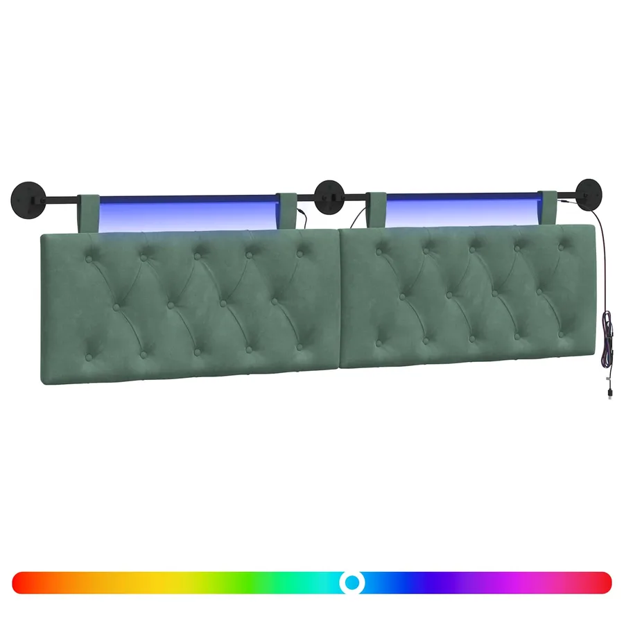 Tête de lit suspendue Avec lumière LED Vert Mer Velours - 2