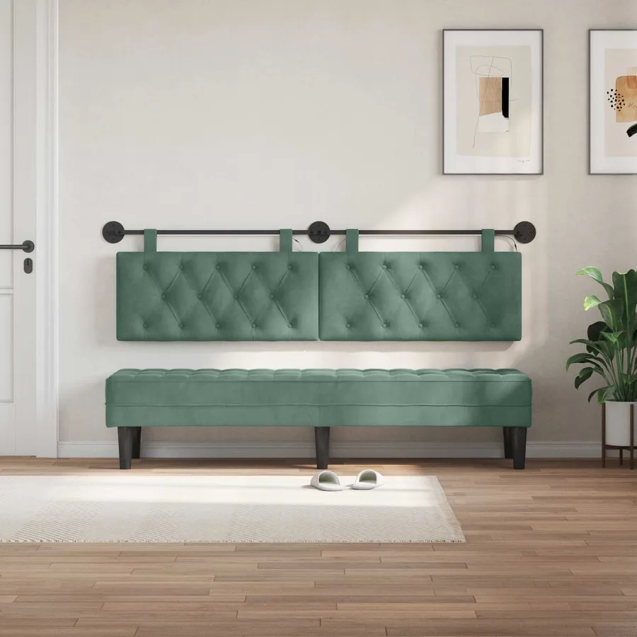 Tête de lit suspendue Avec lumière LED Vert Mer Velours - 3