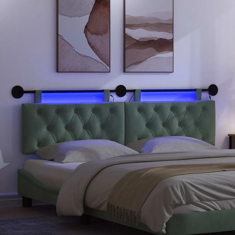 Tête de lit suspendue Avec lumière LED Vert Mer Velours - 5