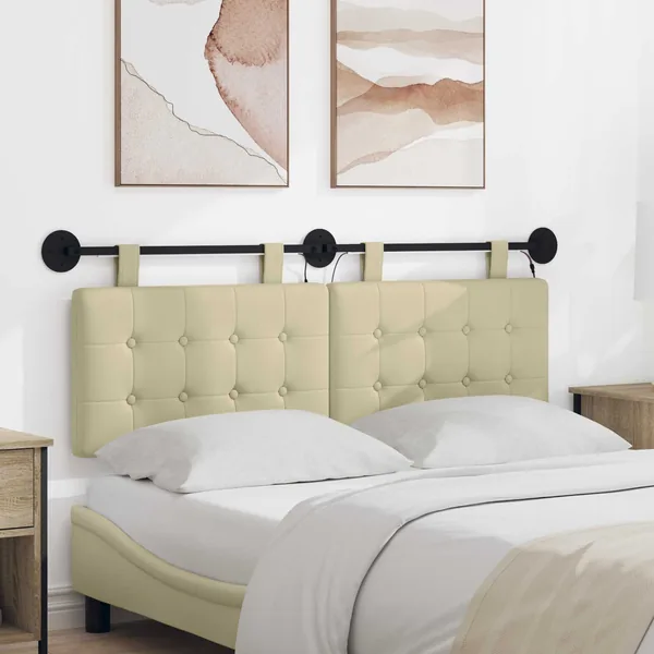 Tête de lit suspendue Avec lumière LED Crème Simili cuir