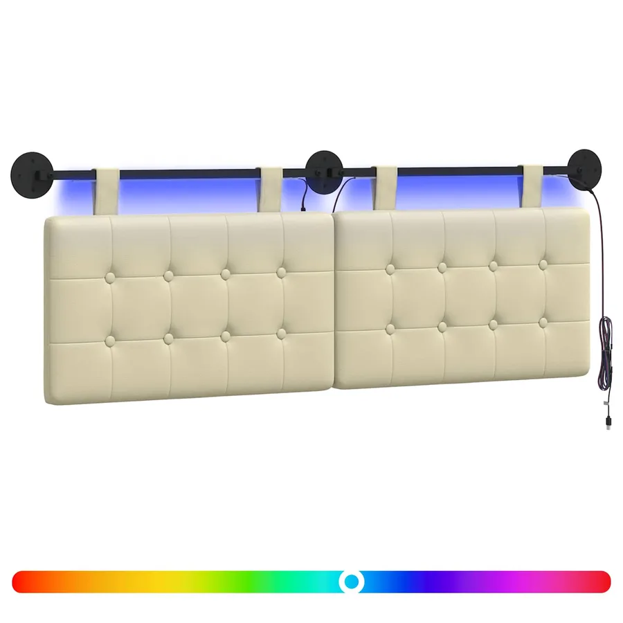 Tête de lit suspendue Avec lumière LED Crème Simili cuir - 2