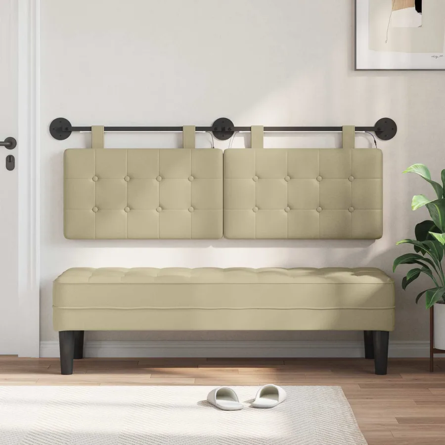 Tête de lit suspendue Avec lumière LED Crème Simili cuir - 3