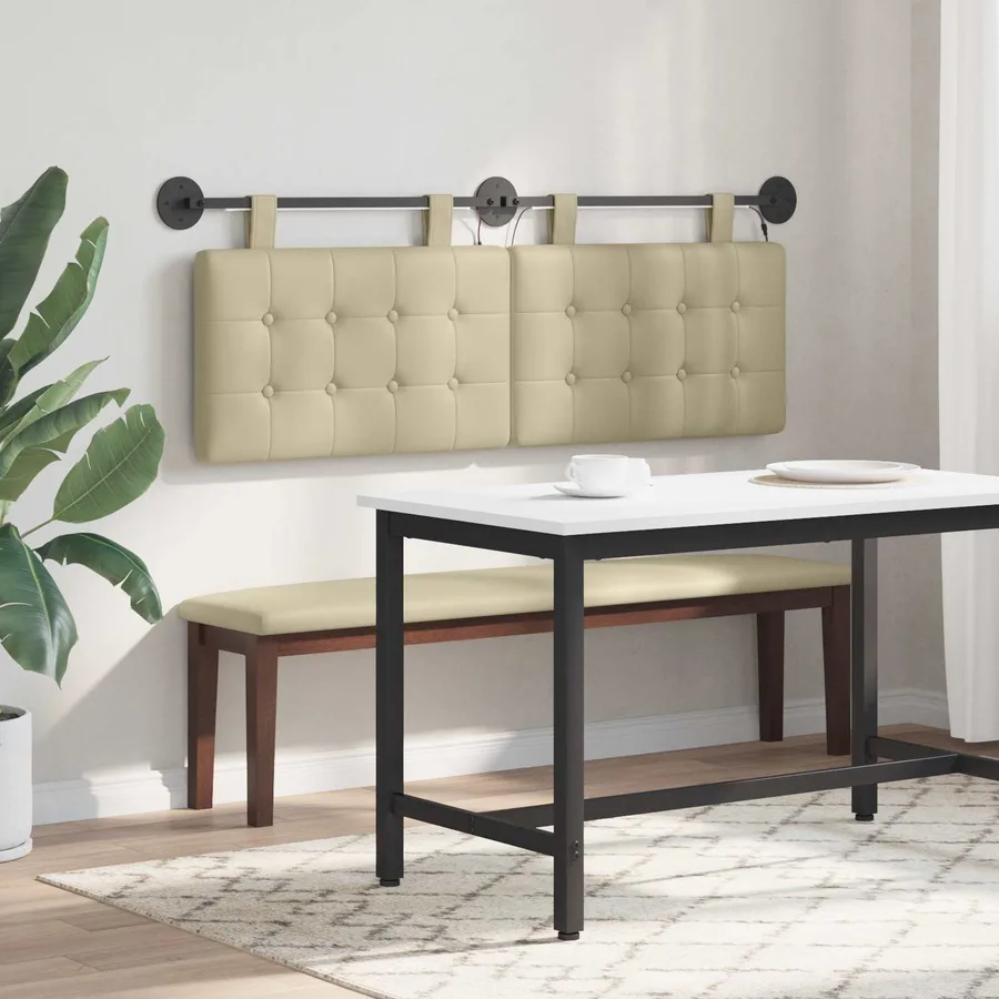 Tête de lit suspendue Avec lumière LED Crème Simili cuir - 4
