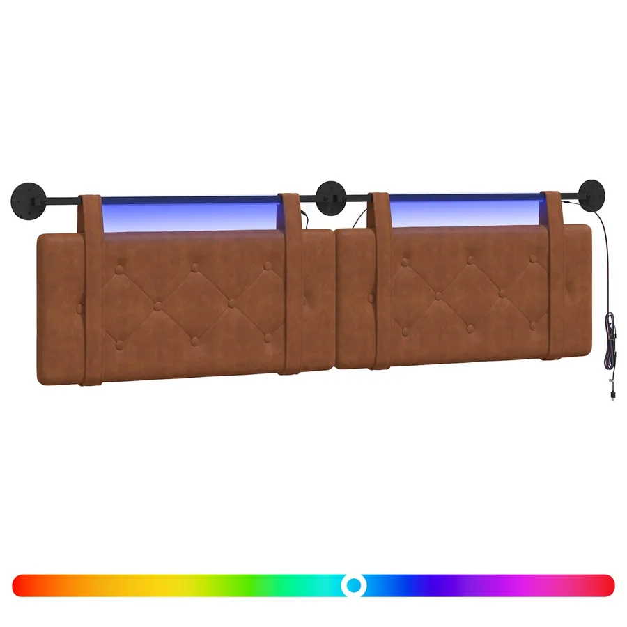 Tête de lit suspendue Avec lumière LED Marron PU antique - 2