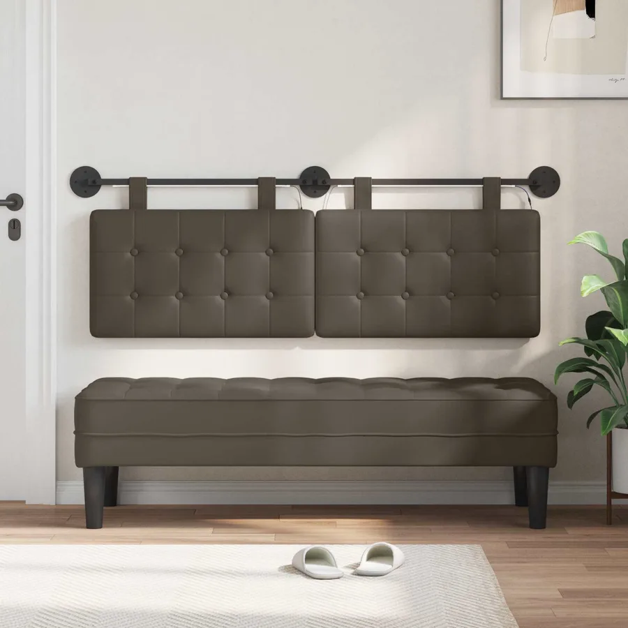 Tête de lit suspendue Avec lumière LED Gris Simili cuir - 3