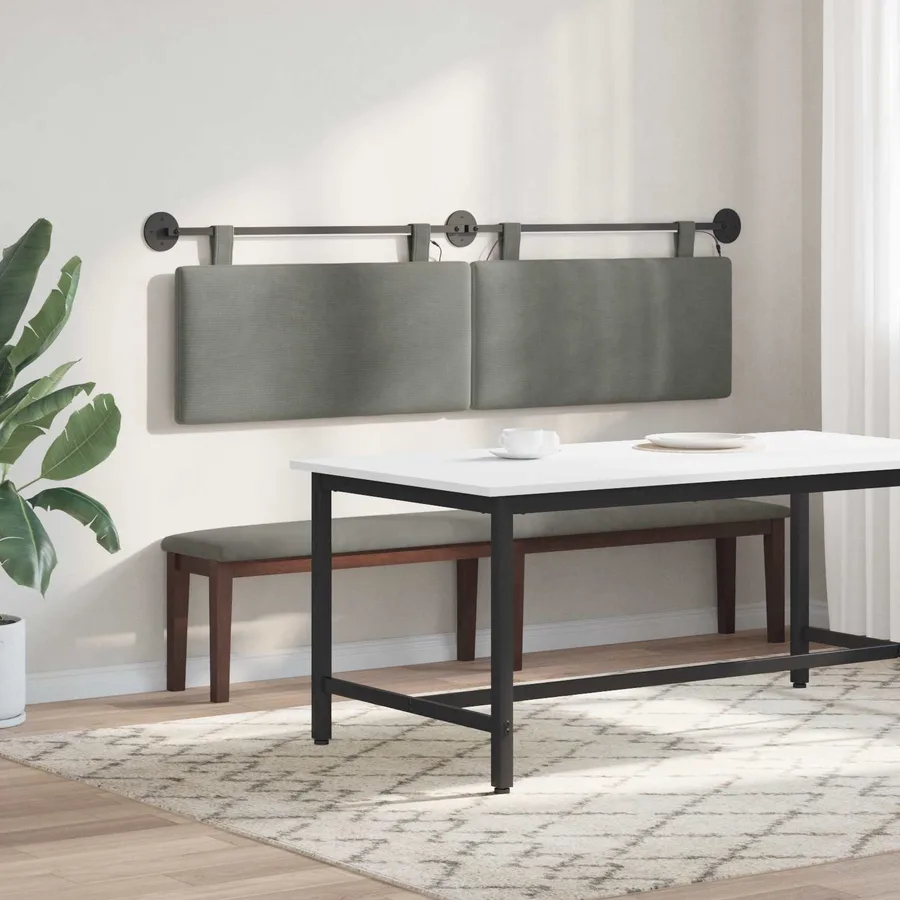 Tête de lit suspendue Gris clair Tissu en velours côtelé - 4