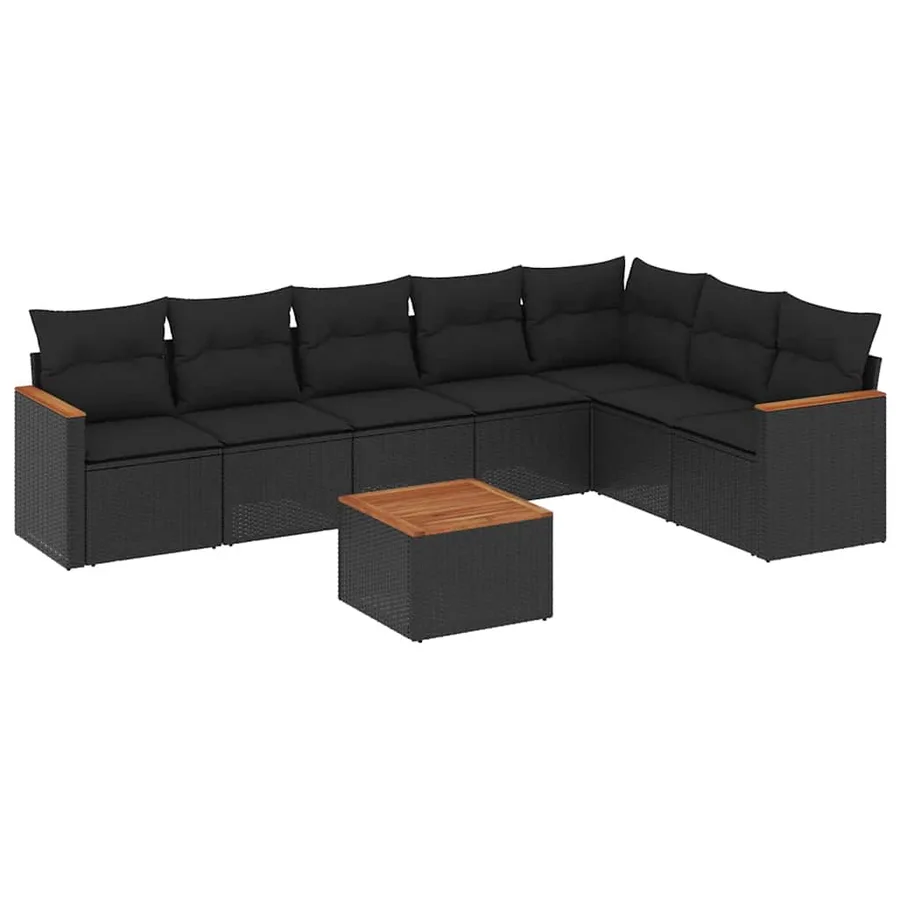 Salon de jardin 8 pcs avec coussins noir résine tressée - 2
