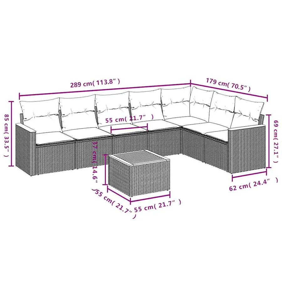 Salon de jardin 8 pcs avec coussins noir résine tressée - 8