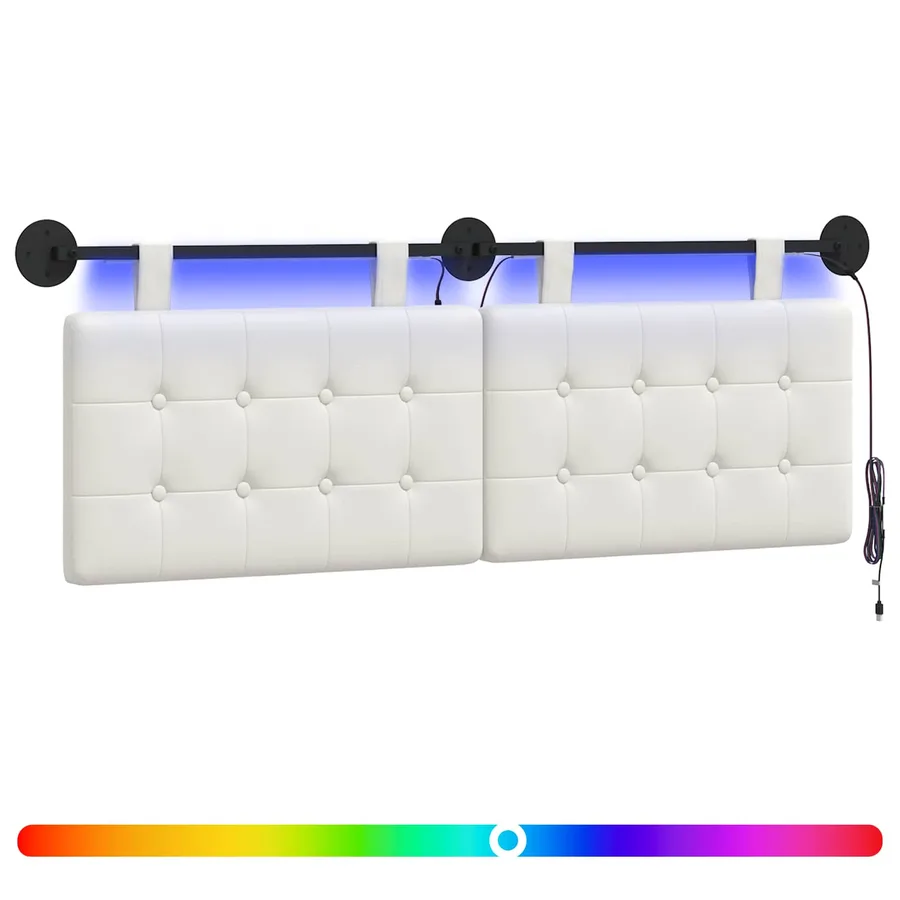 Tête de lit suspendue Avec lumière LED Blanc Simili cuir - 2