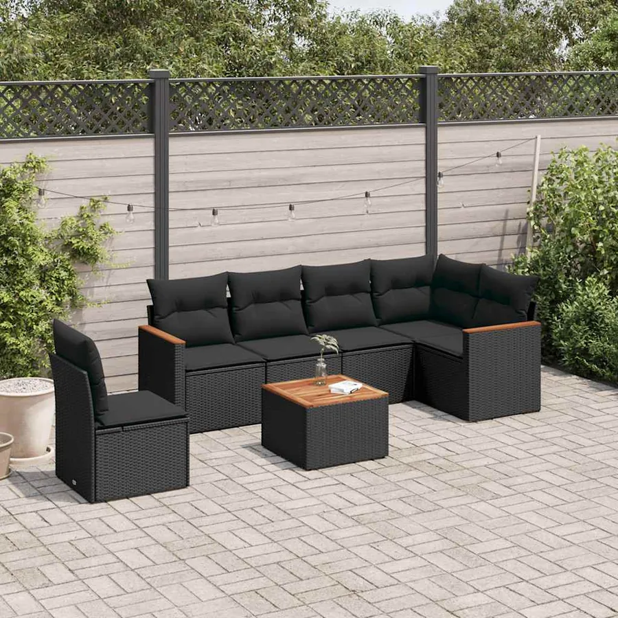Salon de jardin 7 pcs avec coussins noir résine tressée 62 x 62 x 69 cm - 55,3 kg