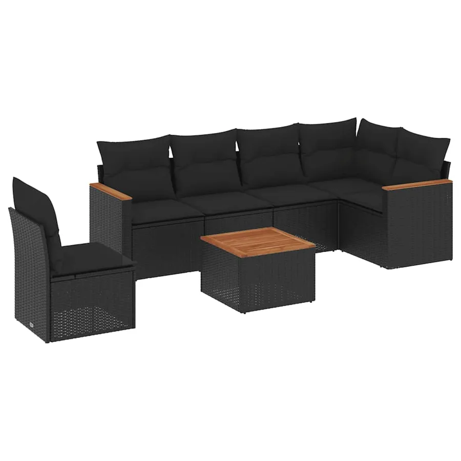 Salon de jardin 7 pcs avec coussins noir résine tressée 62 x 62 x 69 cm - 55,3 kg - 2