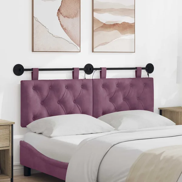 Tête de lit suspendue Avec lumière LED Pourpre Velours