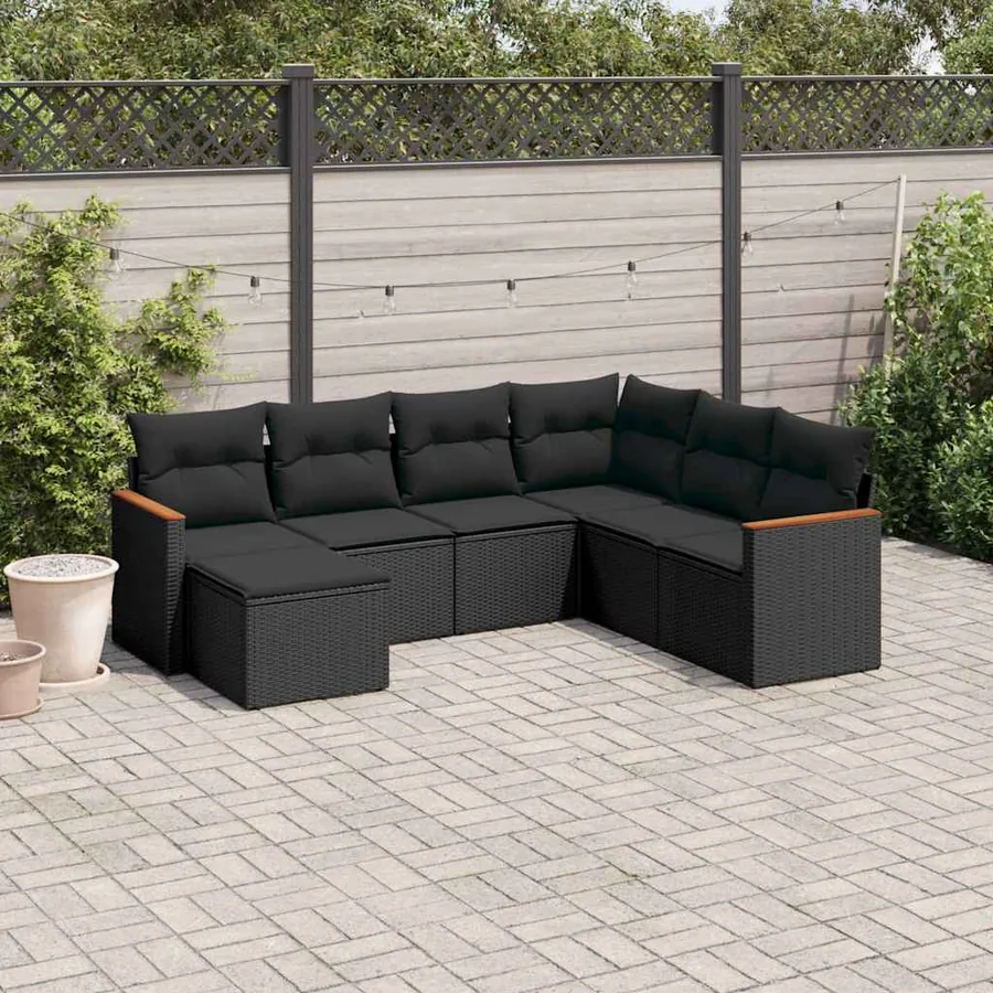 Salon de jardin 7 pcs avec coussins noir résine tressée 62 x 62 x 69 cm - 54,1 kg