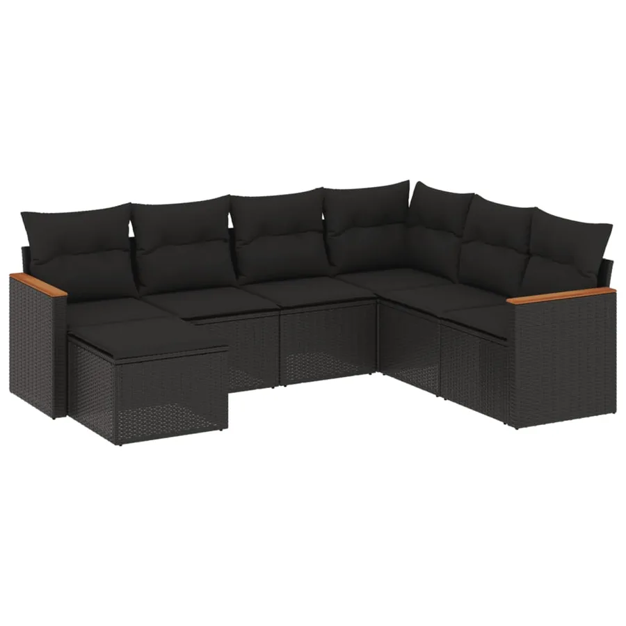 Salon de jardin 7 pcs avec coussins noir résine tressée 62 x 62 x 69 cm - 54,1 kg - 2