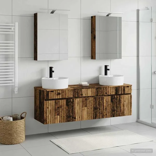 Ensemble d'armoire de salle de bain 5 pcs Bois ancien