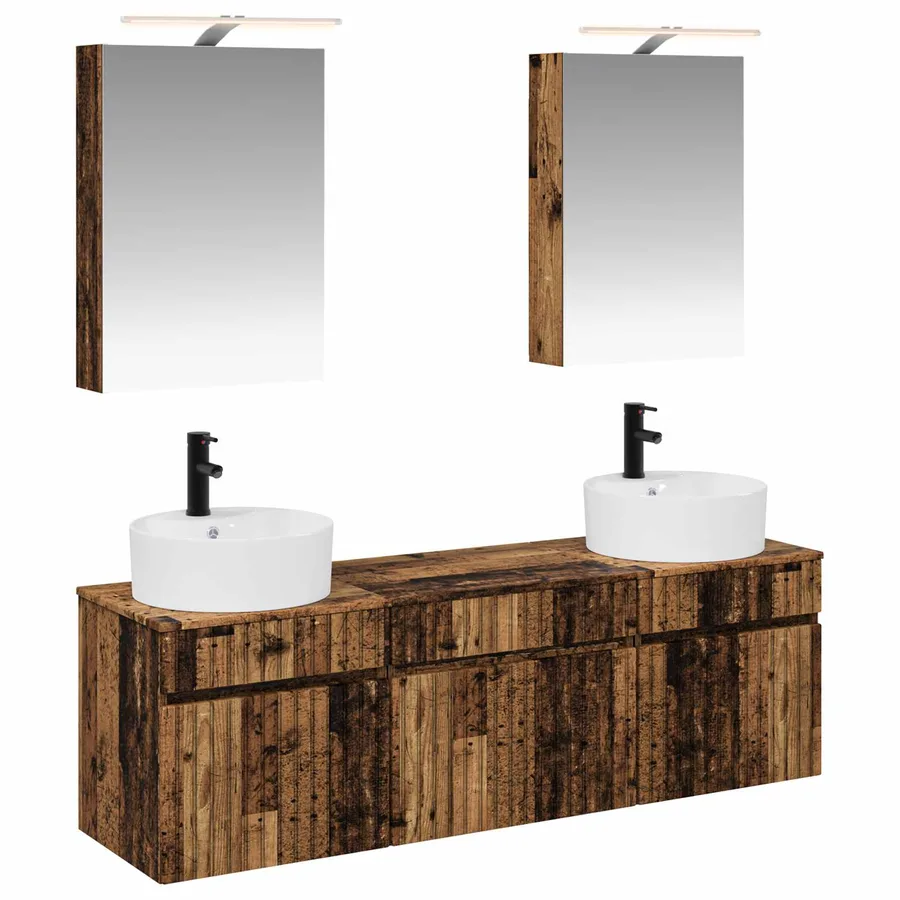 Ensemble d'armoire de salle de bain 5 pcs Bois ancien - 2