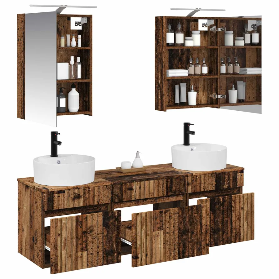 Ensemble d'armoire de salle de bain 5 pcs Bois ancien - 3