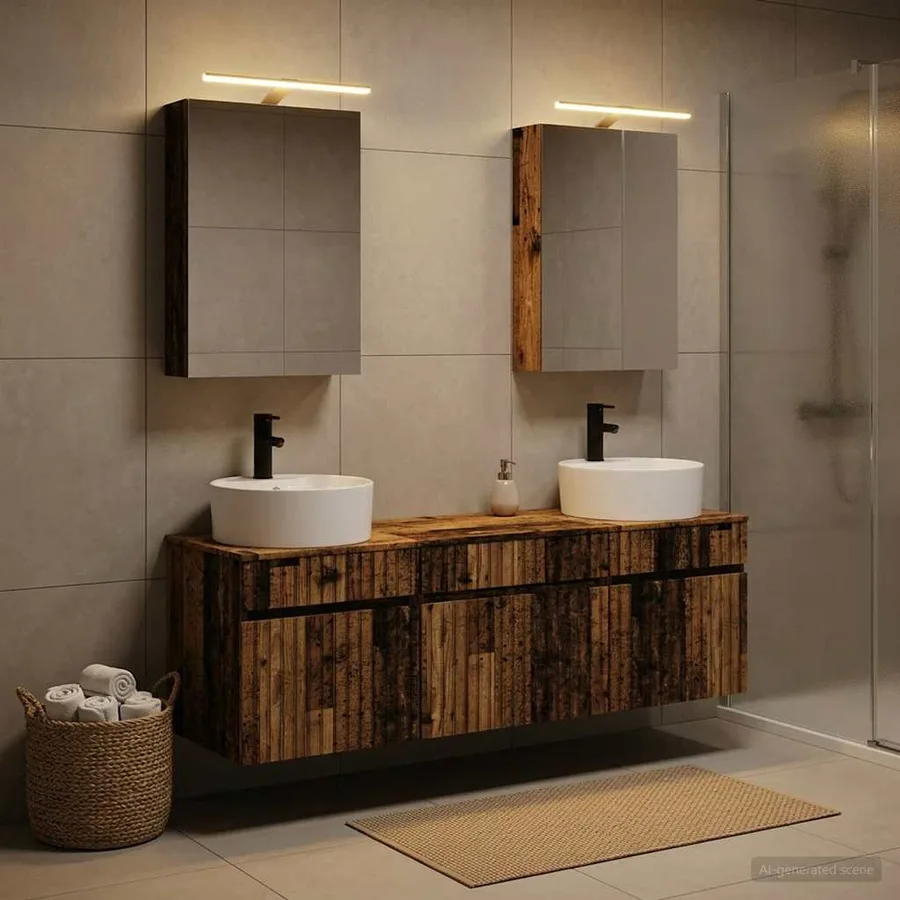 Ensemble d'armoire de salle de bain 5 pcs Bois ancien - 4