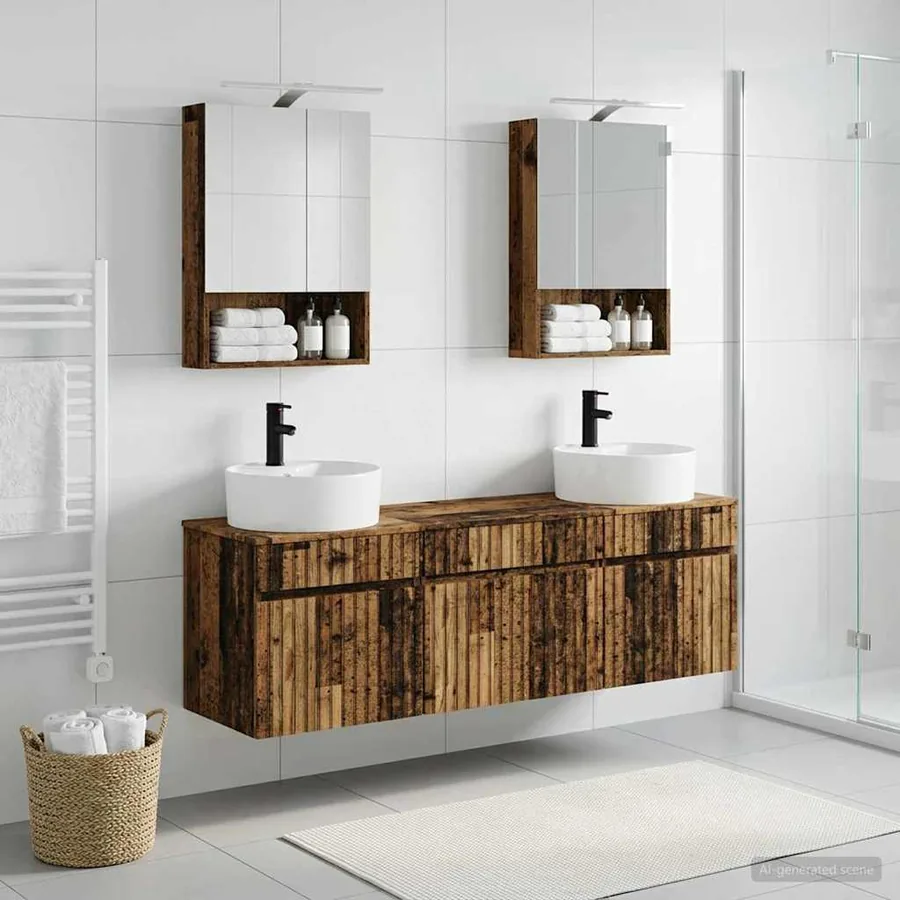 Ensemble d'armoire de salle de bain 5 pcs Bois ancien