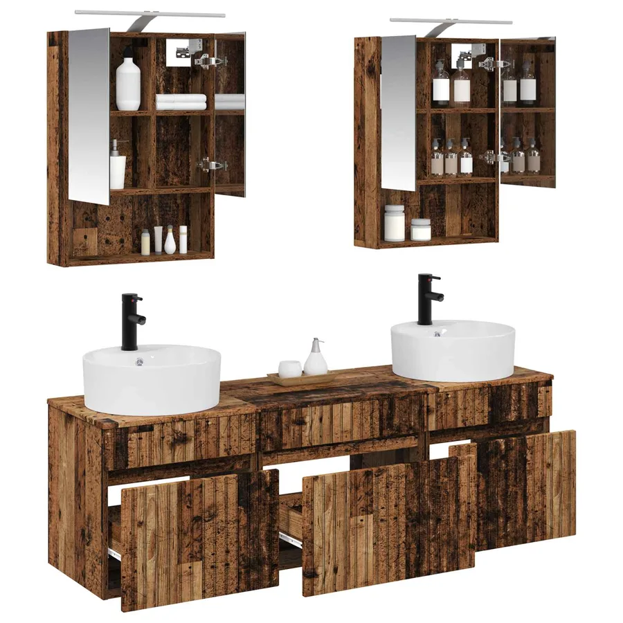 Ensemble d'armoire de salle de bain 5 pcs Bois ancien - 3