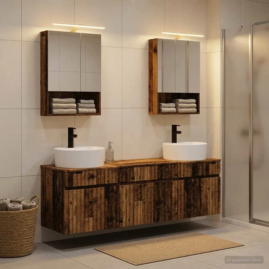 Ensemble d'armoire de salle de bain 5 pcs Bois ancien - 4