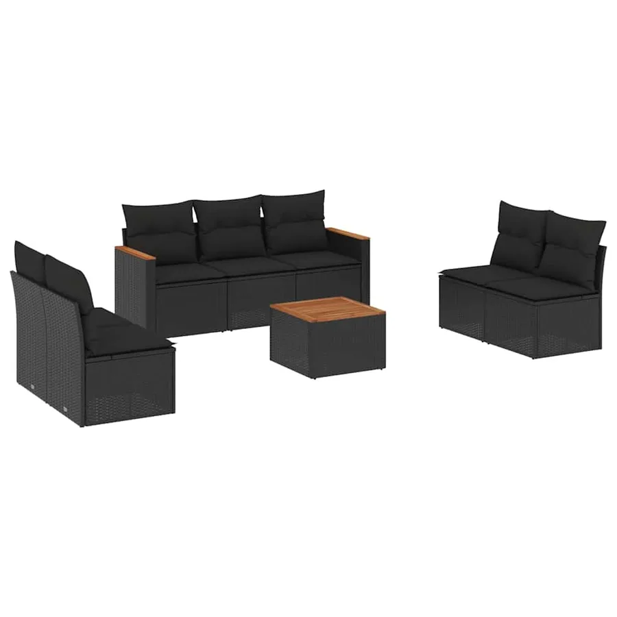 Salon de jardin 8 pcs avec coussins noir résine tressée - 2