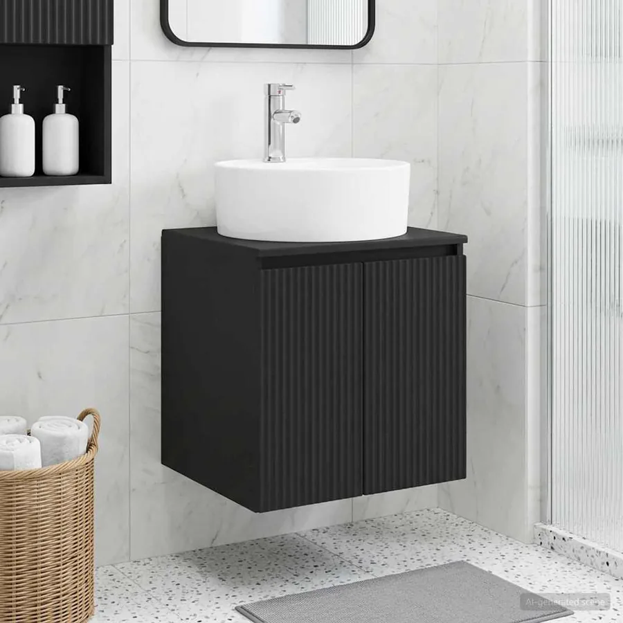 Vanité de lavabo mural Noir 49,5 x 44,5 x 65 cm