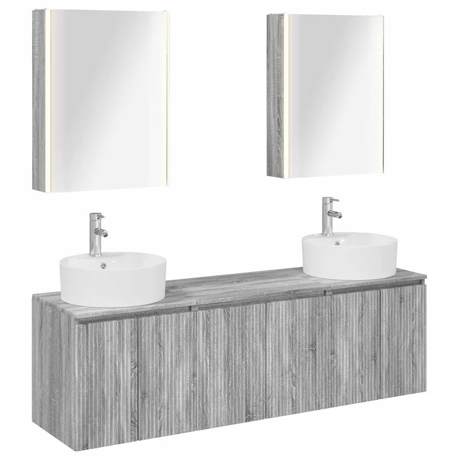 Ensemble d'armoire de salle de bain 5 pcs Sonoma gris - 2