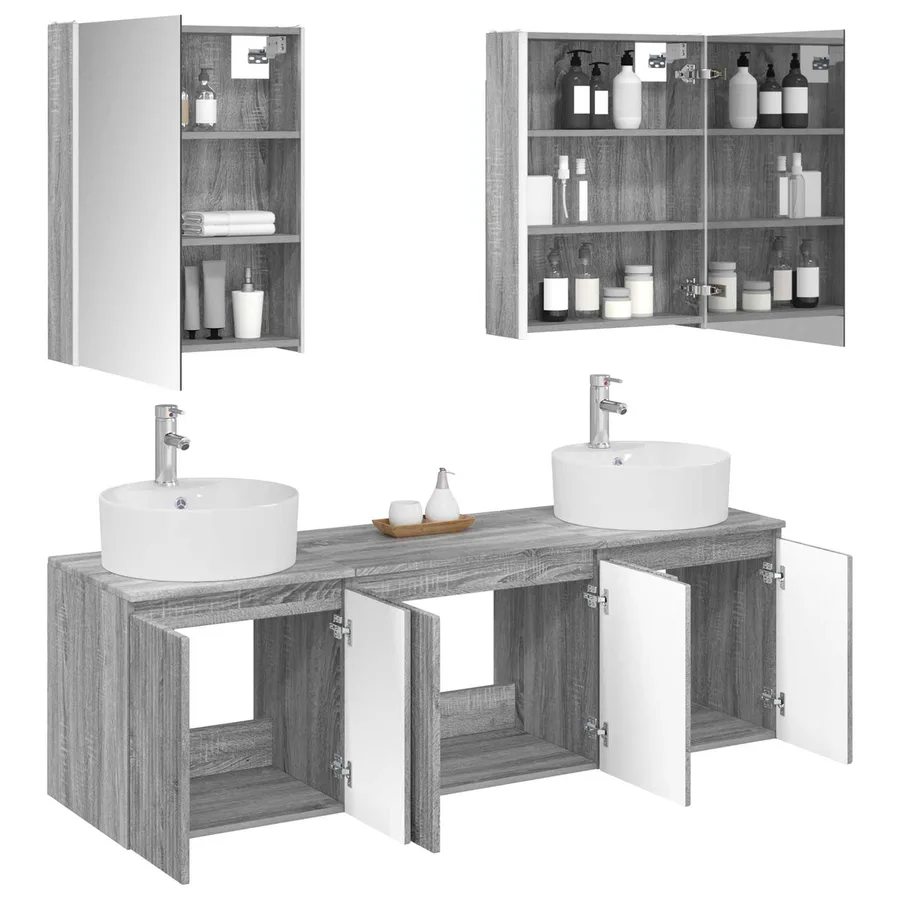 Ensemble d'armoire de salle de bain 5 pcs Sonoma gris - 3