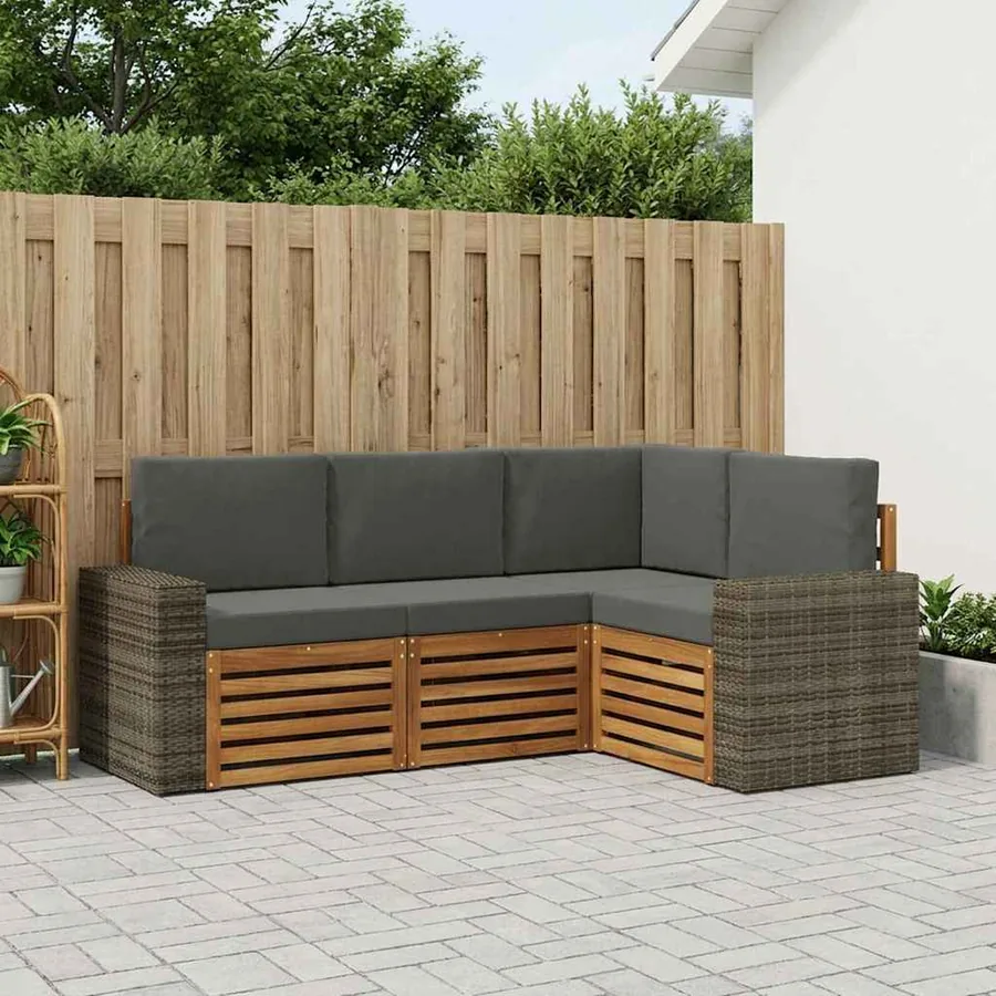 Ensembles de canapés avec coussin 4 pcs Bois d'Acacia Massif