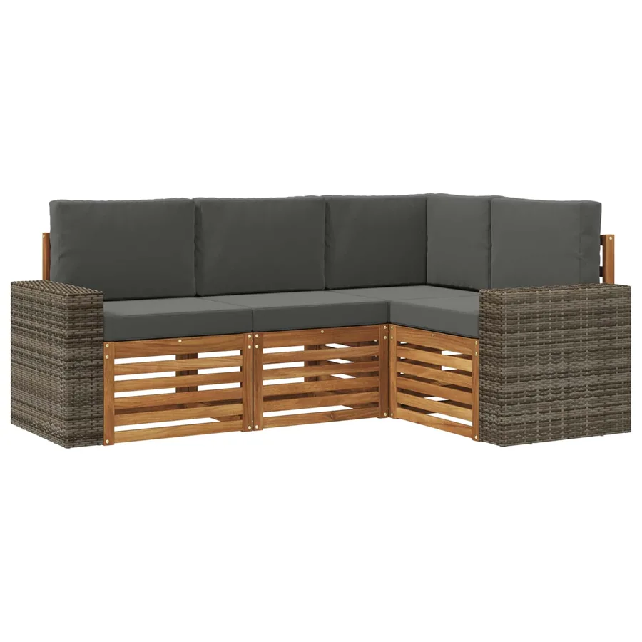 Ensembles de canapés avec coussin 4 pcs Bois d'Acacia Massif - 2