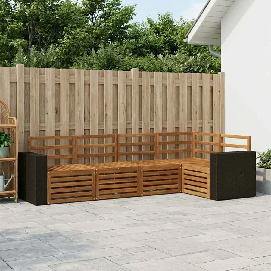 Ensemble de canapé d'angle 5 pcs Naturel Bois d'Acacia Massif
