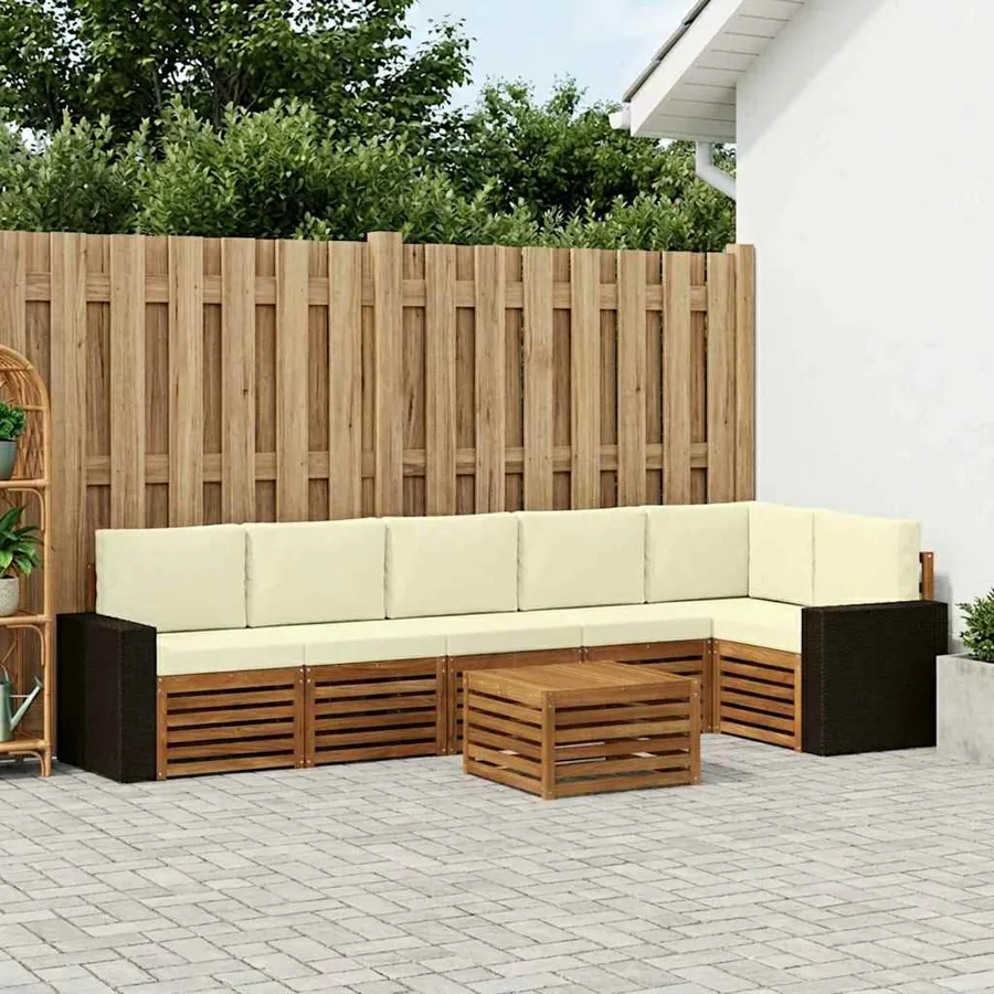 Ensemble de canapé d'angle avec coussin 7 pcs Naturel et Crème