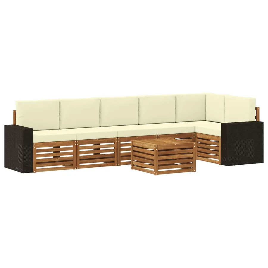 Ensemble de canapé d'angle avec coussin 7 pcs Naturel et Crème - 2