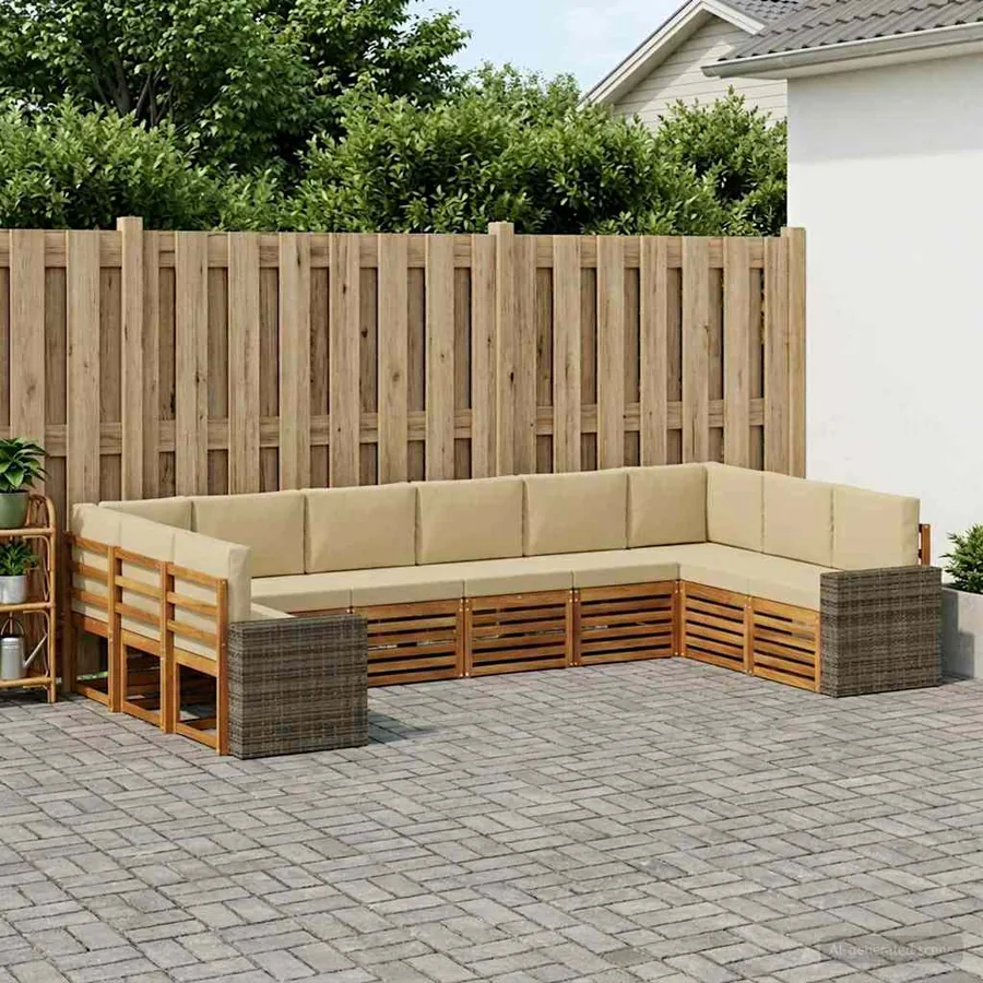 Ensemble de canapés d'extérieur 10 pcs Naturel et Beige