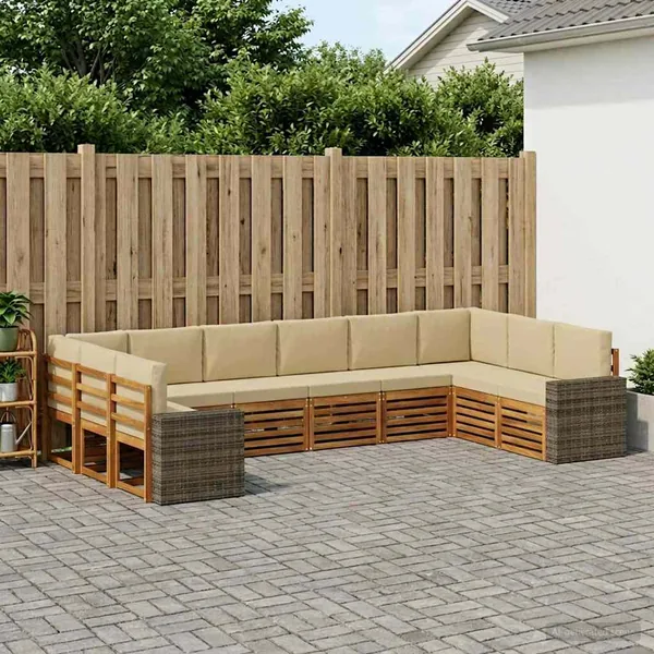 Ensemble de canapés d'extérieur 10 pcs Naturel et Beige