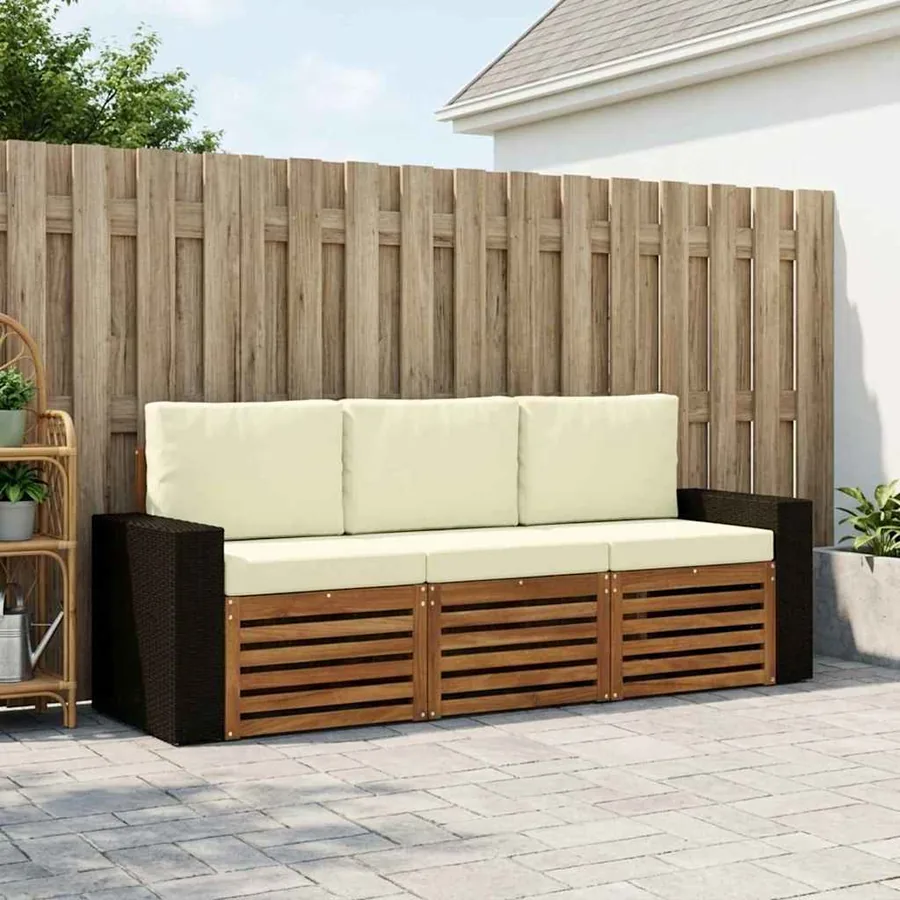 Ensembles de canapés avec coussin 3 pcs Bois d'Acacia Massif