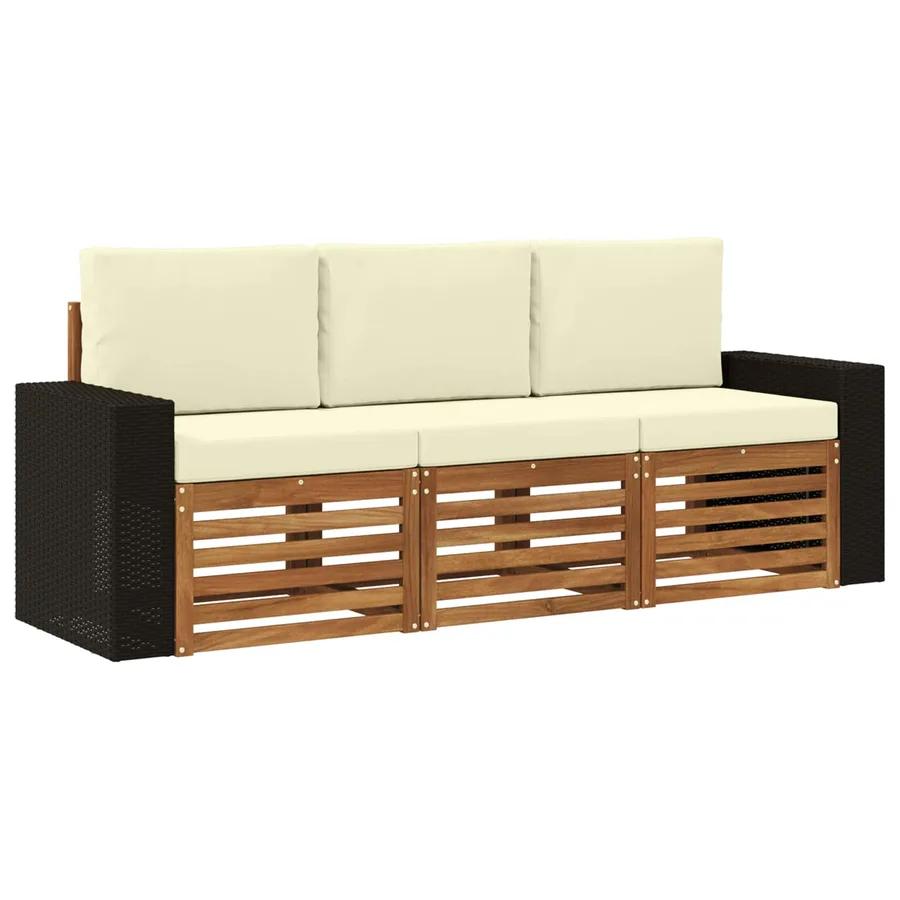 Ensembles de canapés avec coussin 3 pcs Bois d'Acacia Massif - 2