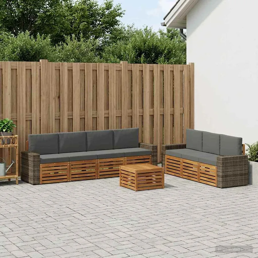 Ensembles de canapés avec coussin 8 pcs Bois d'Acacia Massif