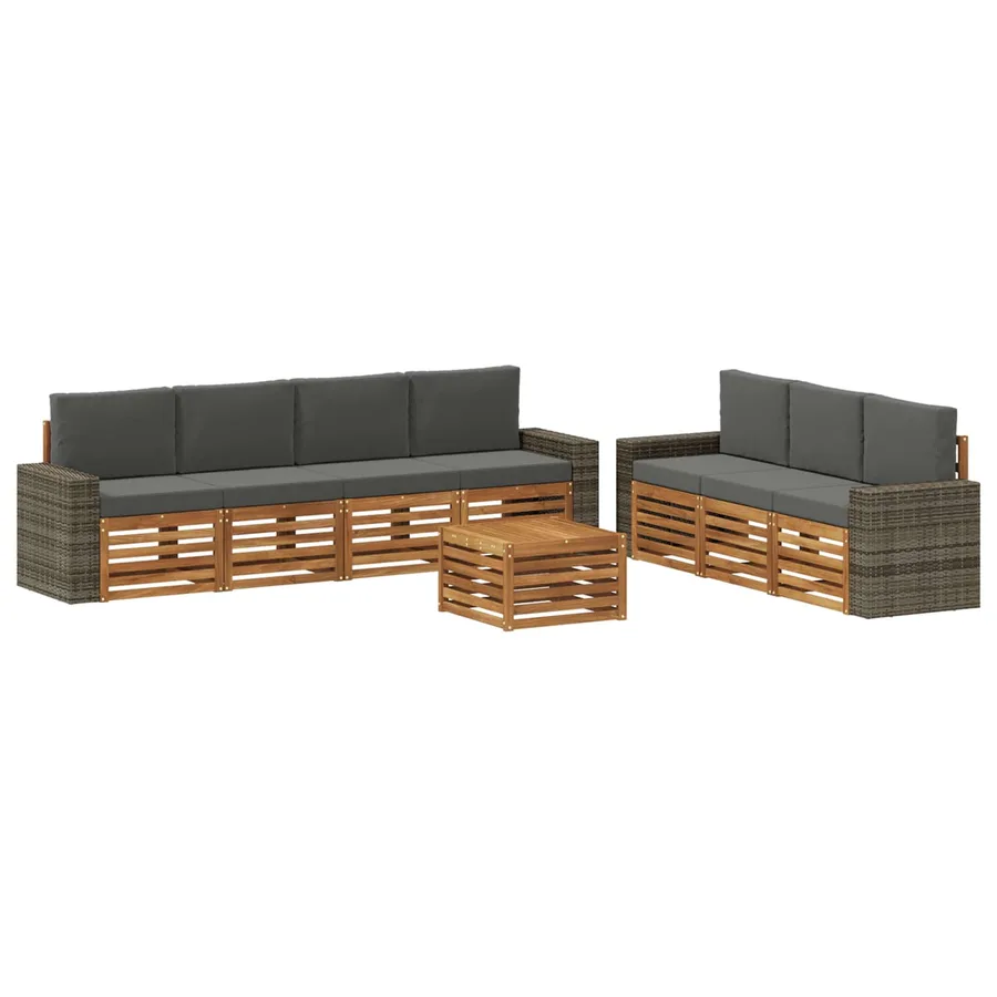 Ensembles de canapés avec coussin 8 pcs Bois d'Acacia Massif - 2