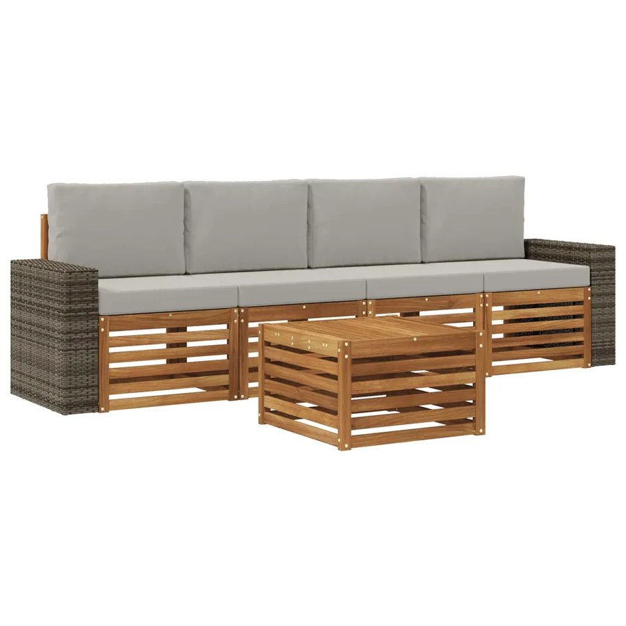 Ensemble de canapés d'extérieur 5 pcs Naturel et gris clair - 2