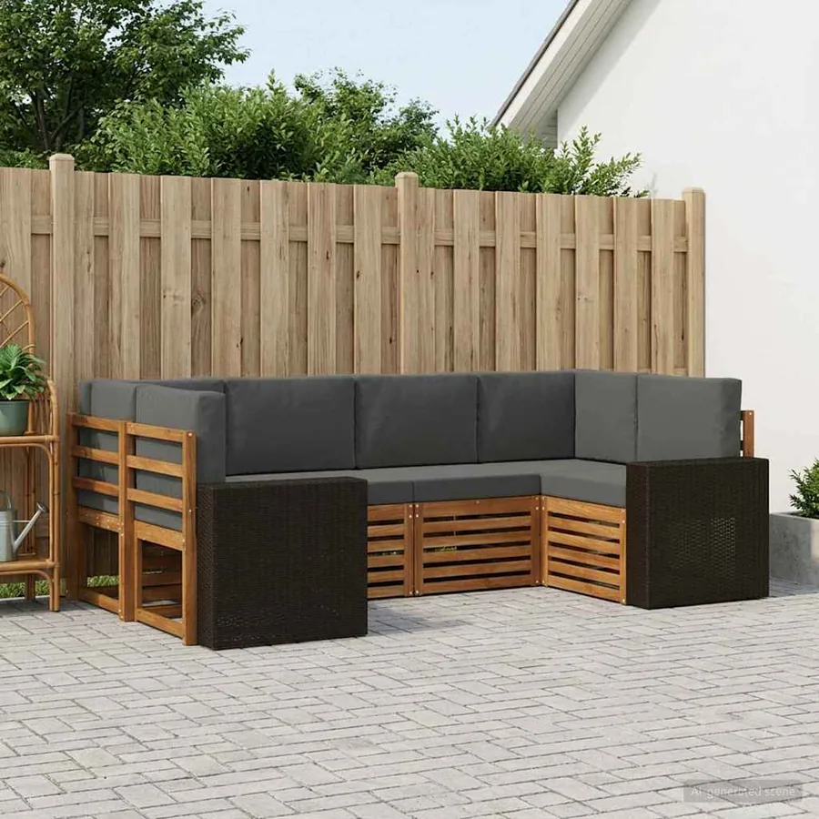Ensemble de canapé d'angle 6 pcs Naturel et Anthracite