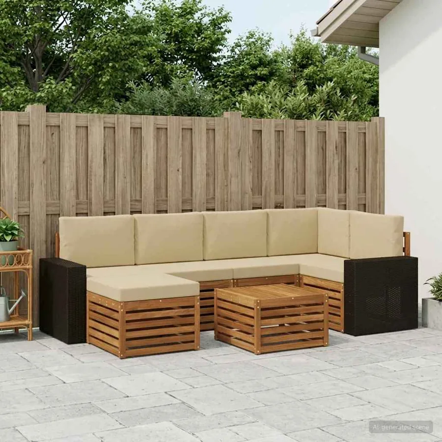 Ensemble de canapé d'angle avec coussin 7 pcs Naturel et Beige