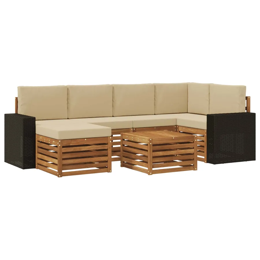 Ensemble de canapé d'angle avec coussin 7 pcs Naturel et Beige - 2