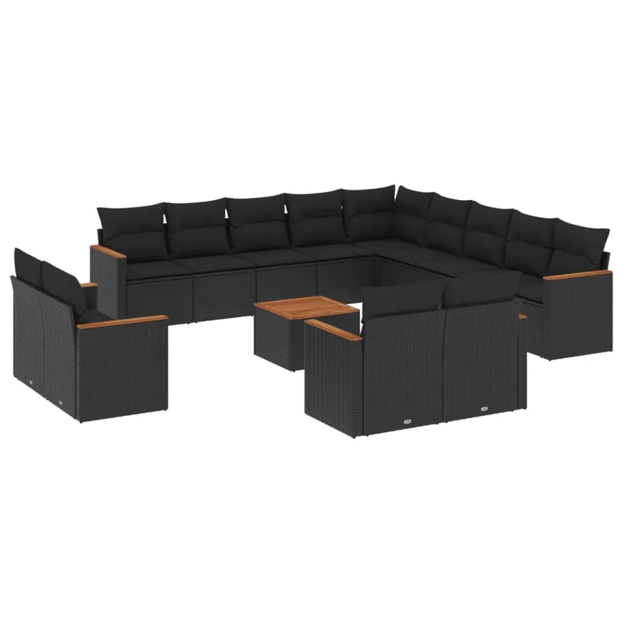 Salon de jardin avec coussins 14 pcs noir résine tressée - 2