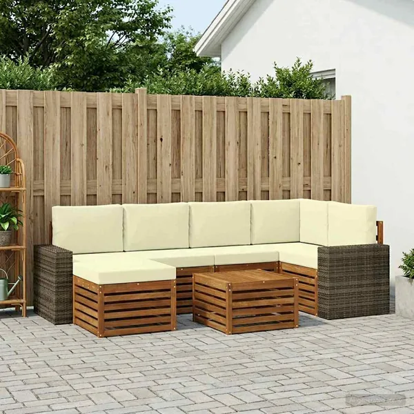 Ensemble de canapé d'angle avec coussin 7 pcs Naturel et Crème